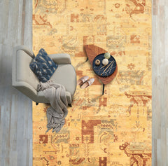 6x9 Beige, Gold, Brown Color Hand Knotted Oushak Wool Modern & Contemporary Oriental Rug