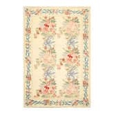 6x9 Ivory, Rose, Blue Color Hand Woven Chainstitch Wool Traditional Oriental Rug