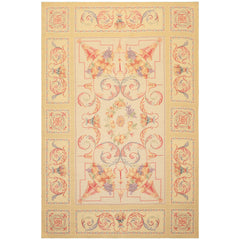 6x8 Beige, Rose, Lavender Color Hand Knotted French Aubusson Needlepoint Wool Traditional Oriental Rug