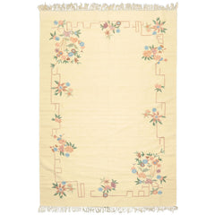 6x9 Ivory, Pink, Blue Color Hand Woven Kilim Wool Transitional Oriental Rug