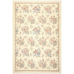 6x9 Ivory, Rose, Blue Color Hand Woven Chainstitch Wool Traditional Oriental Rug