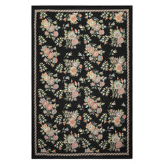 6x9 Charcoal, Mint, Rose Color Hand Woven Portugese Needlepoint Wool Traditional Oriental Rug