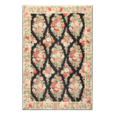 6x9 Charcoal, Sage, Ivory Color Hand Woven Chainstitch Needlepoint Wool Traditional Oriental Rug