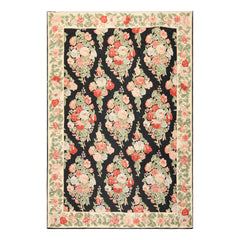 6x9 Charcoal, Sage, Ivory Color Hand Woven Chainstitch Needlepoint Wool Traditional Oriental Rug