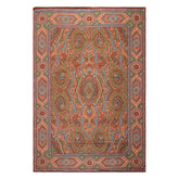 6x9 Green, Aqua, Bown Color Hand Woven Chainstitch Needlepoint Wool Traditional Oriental Rug