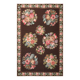 6x9 Chocolate, Pink, Green Color Hand Woven Aubusson Needlepoint Wool Traditional Oriental Rug