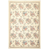 6x9 Ivory, Blue, Rose Color Hand Woven Chainstitch Needlepoint Wool Traditional Oriental Rug