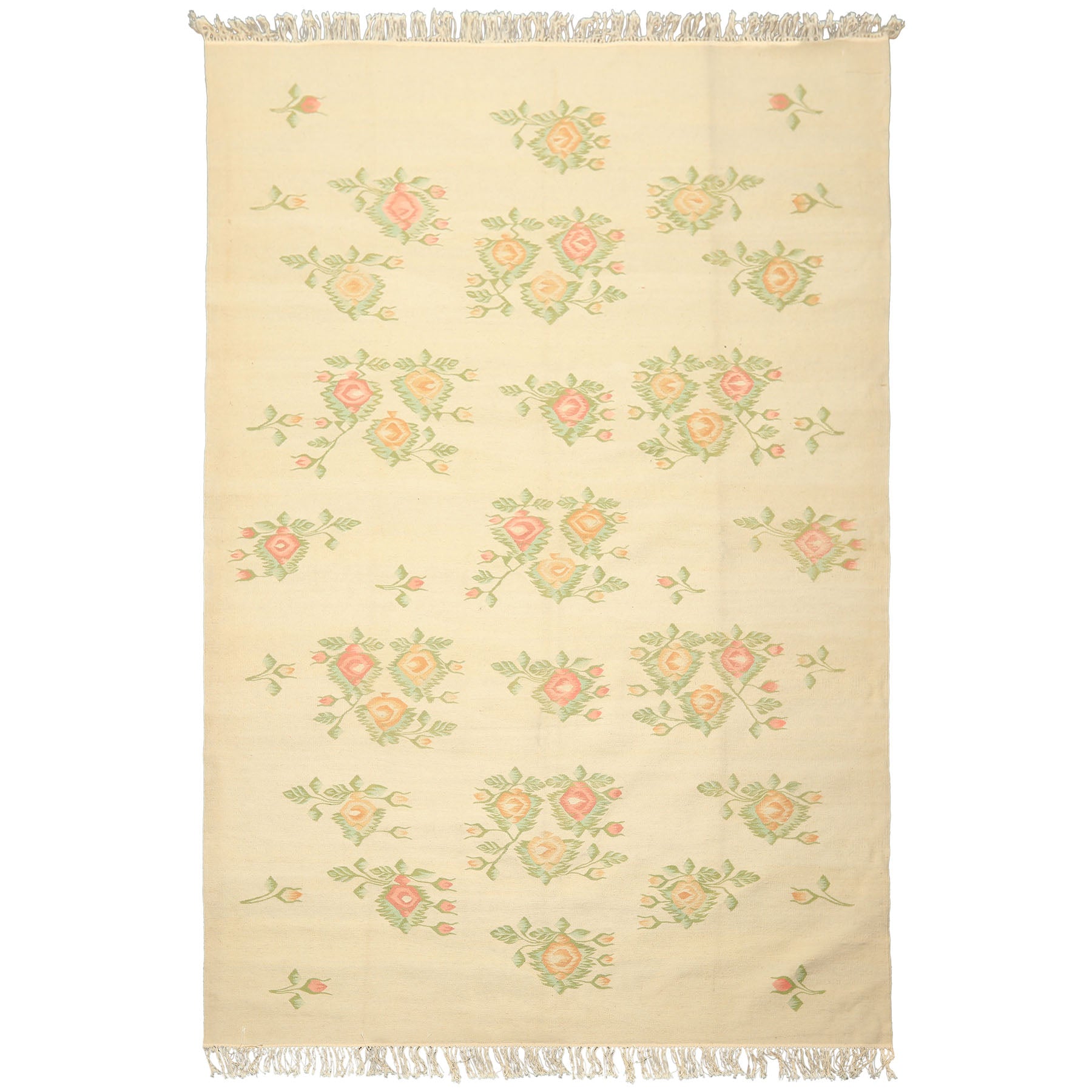 6x9 Ivory, Lime, Blush Color Hand Woven Kilim Wool Traditional Oriental Rug