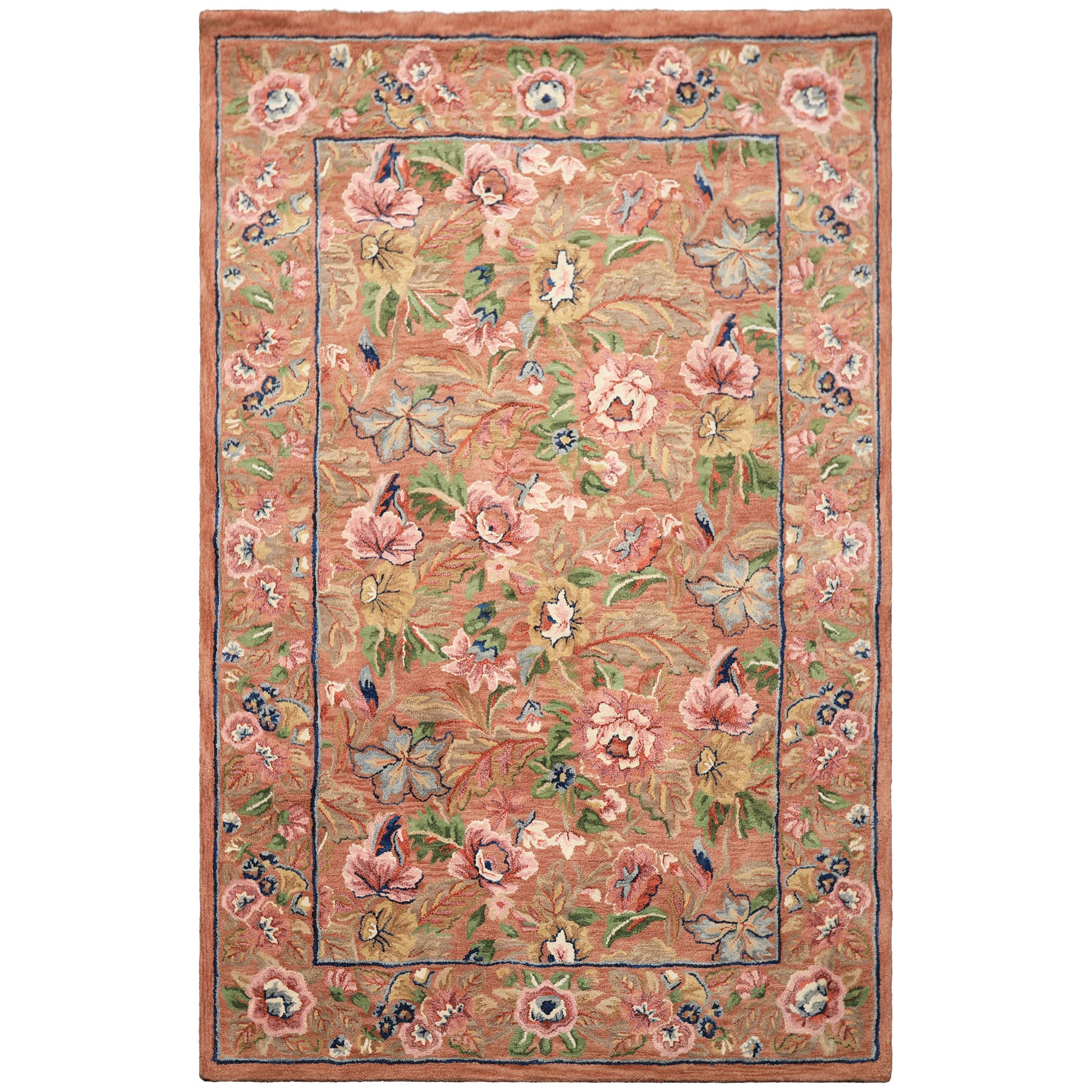 5x8 Rust, Blush, Ivory Color Hand Tufted Wool Traditional Oriental Rug