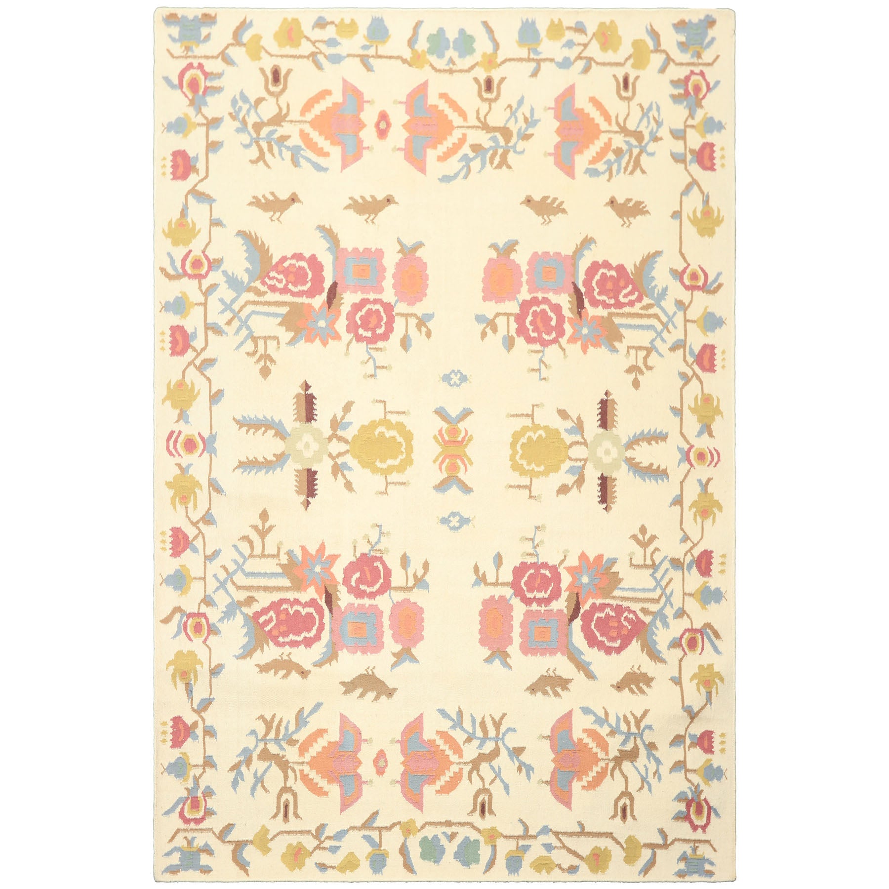 6x9 Ivory, Rose, Peach Color Hand Woven Kilim Wool Transitional Oriental Rug