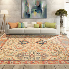 8x10 Beige, Rust, Sage Color Hand Knotted Oushak 100% Wool Oriental Rug