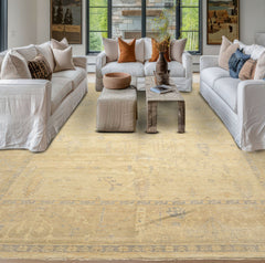 9x12 Ivory, Beige, Taupe Color Hand Knotted Oushak Wool Traditional Oriental Rug