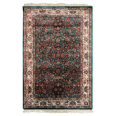 4x6 Emerald, Ivory, Red Color Hand Knotted Kashan Wool Traditional Oriental Rug