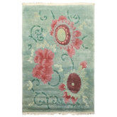4x6 Seafoam-Green, Rust, Mauve Color Hand Knotted Tibetan Wool Transitional Oriental Rug