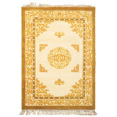 4x6 Ivory, Mustard, Gold Color Hand Knotted Indo Tibetan Wool Traditional Oriental Rug