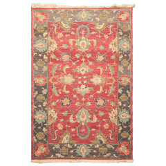 4x6 Wine, Gray, Aqua Color Hand Knotted Soumak Wool Traditional Oriental Rug