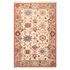 4x6 Ivory, Tan, Rust Color Hand Knotted Soumak Wool Traditional Oriental Rug