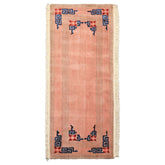Runner Blush, Brown, Navy Color Hand Knotted Tibetan Wool Transitional Oriental Rug