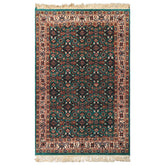 3x5 Green, Ivory, Tan Color Hand Knotted Indo Kashan Wool Traditional Oriental Rug