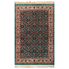 3x5 Green, Ivory, Tan Color Hand Knotted Indo Kashan Wool Traditional Oriental Rug