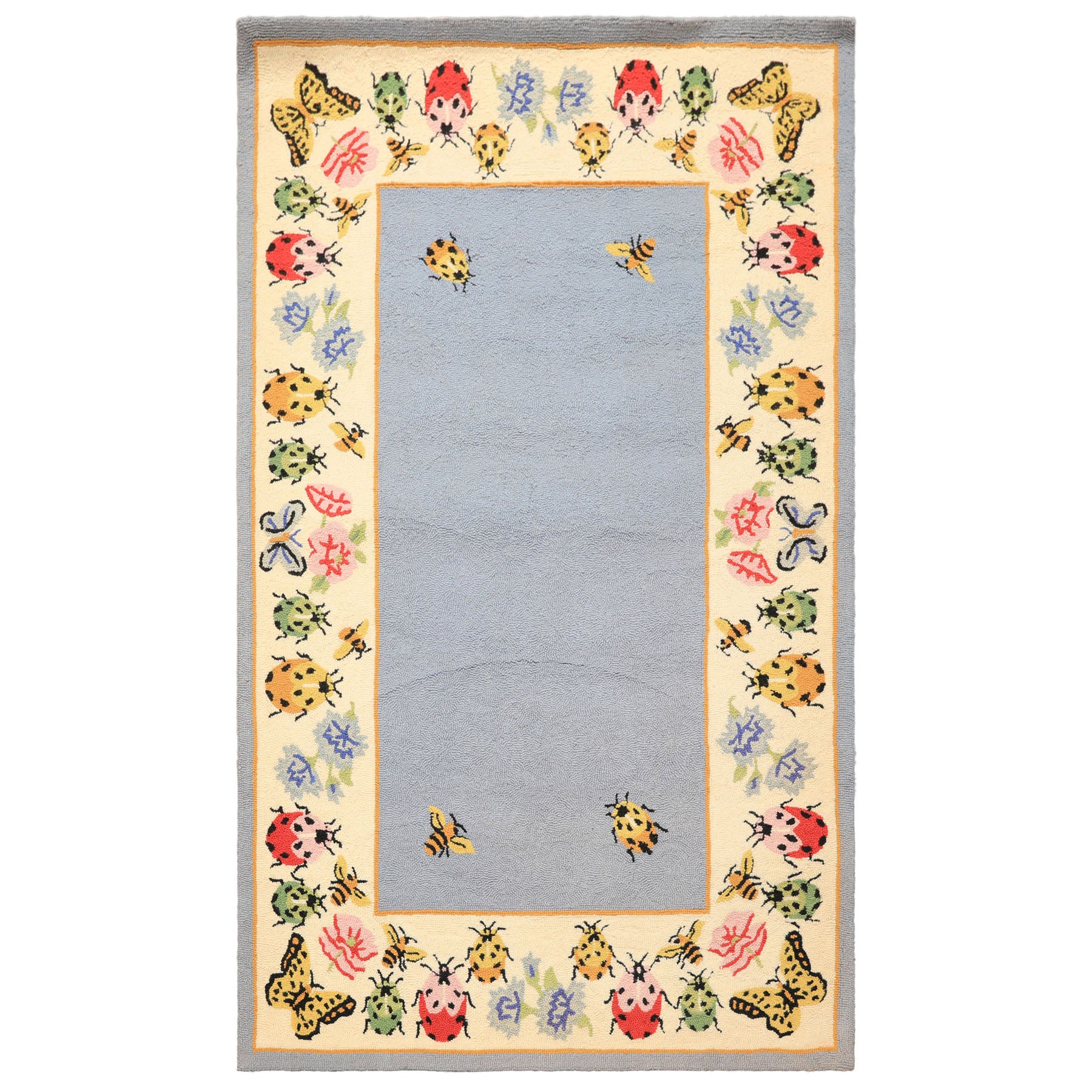 4x6 Blue, Ivory, Pink Color Hand Hooked Wool Transitional Oriental Rug