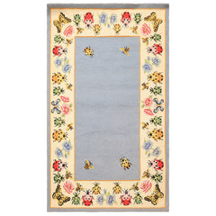 4x6 Blue, Ivory, Pink Color Hand Hooked Wool Transitional Oriental Rug