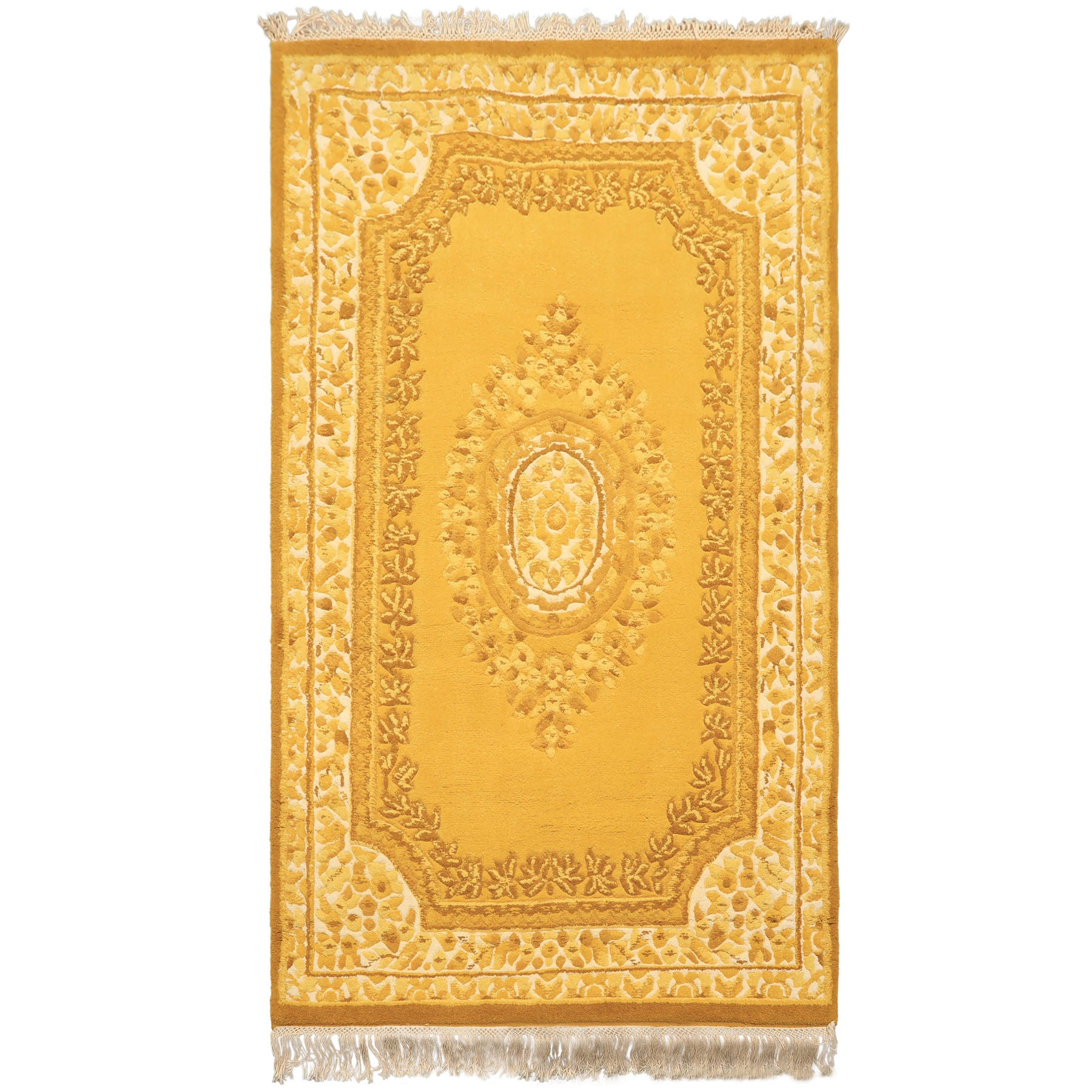 4x6 Gold, Cream, Mustard Color Hand Knotted French Aubusson Savonnerie Wool Traditional Oriental Rug
