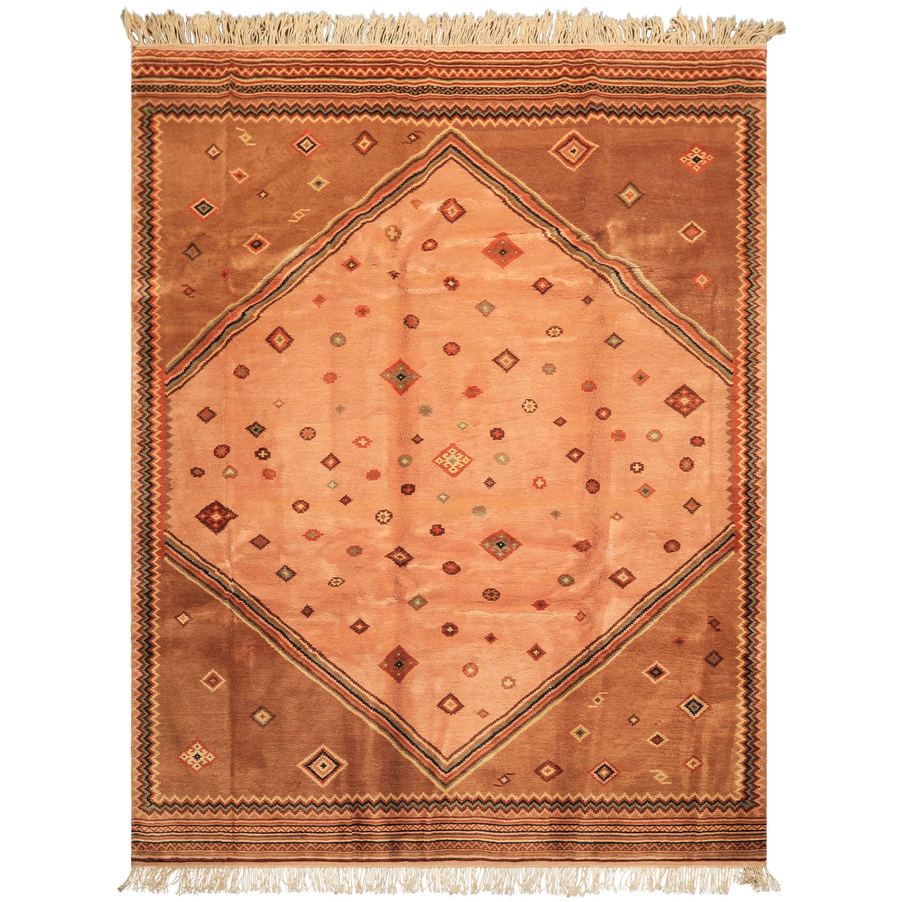 8x11 Blush, Brown, Ivory Color Hand Knotted Lori Wool Traditional Oriental Rug