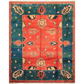 9x12 Coral, Turquoise, Teal Color Hand Knotted Turkish Oushak Wool Oriental Rug