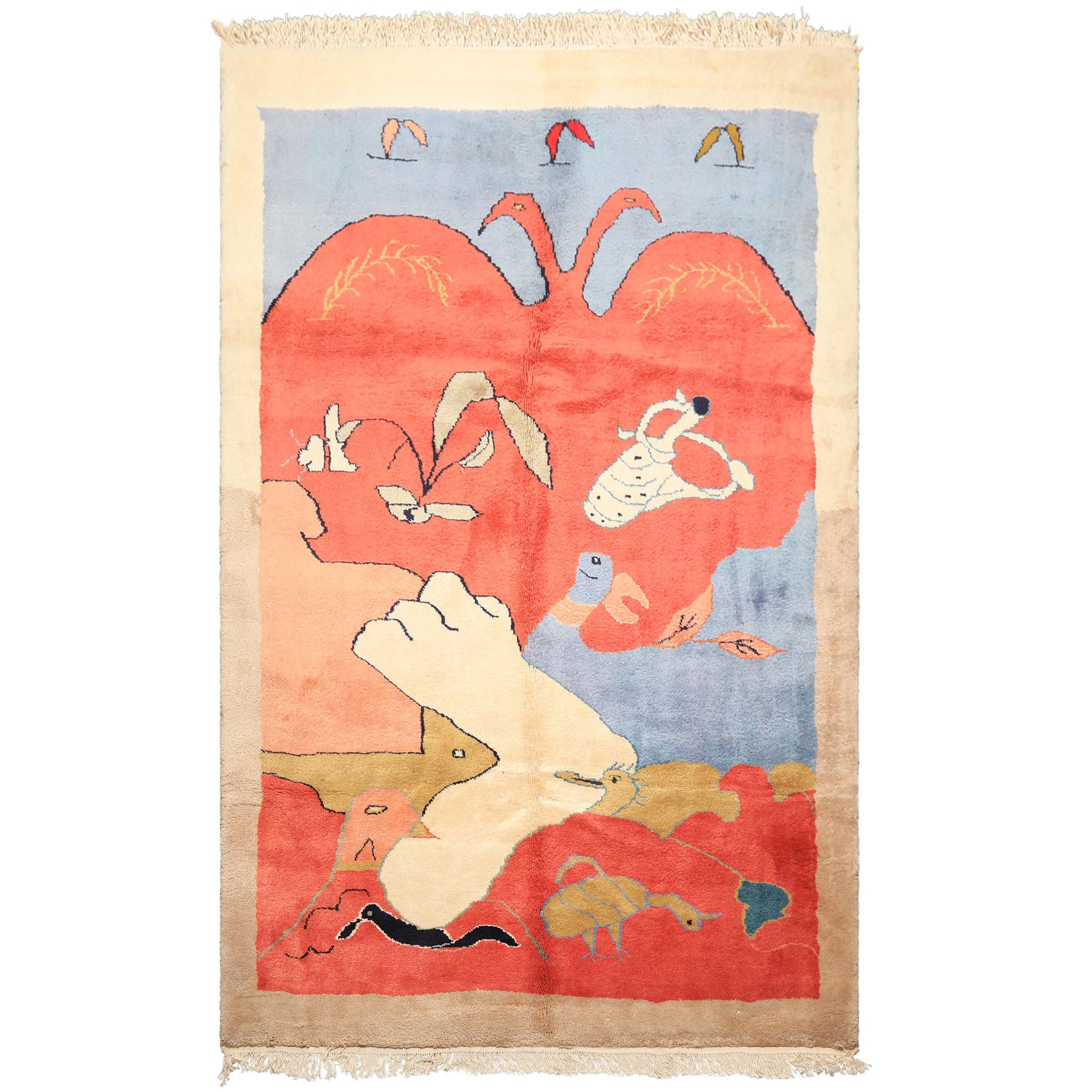 6x9 Coral, Ivory, Gold Color Hand Knotted Gabbeh Wool Modern & Contemporary Oriental Rug