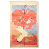 6x9 Coral, Ivory, Gold Color Hand Knotted Gabbeh Wool Modern & Contemporary Oriental Rug