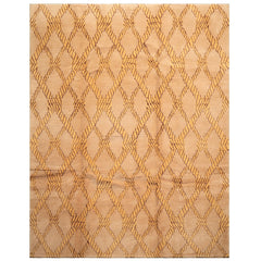 8x10 Tan, Gold, Chocolate Color Hand Knotted Tibetan Wool Transitional Oriental Rug