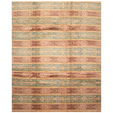 8x10 Blush, Aqua, Gold Color Hand Knotted Tibetan Wool Transitional Oriental Rug