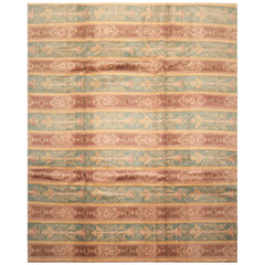 8x10 Blush, Aqua, Gold Color Hand Knotted Tibetan Wool Transitional Oriental Rug