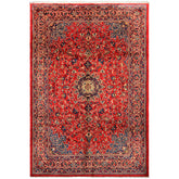 7x11 Red, Aqua, Aubergine Color Hand Knotted Sarouk Wool Traditional Oriental Rug