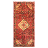 Runner Rust, Coral, Ivory Color Hand Knotted Hamadan Wool Traditional Oriental Rug