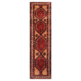 Runner Burgundy, Camel, Ivory Color Hand Knotted Kurdish Bidjar Wool Traditional Oriental Rug