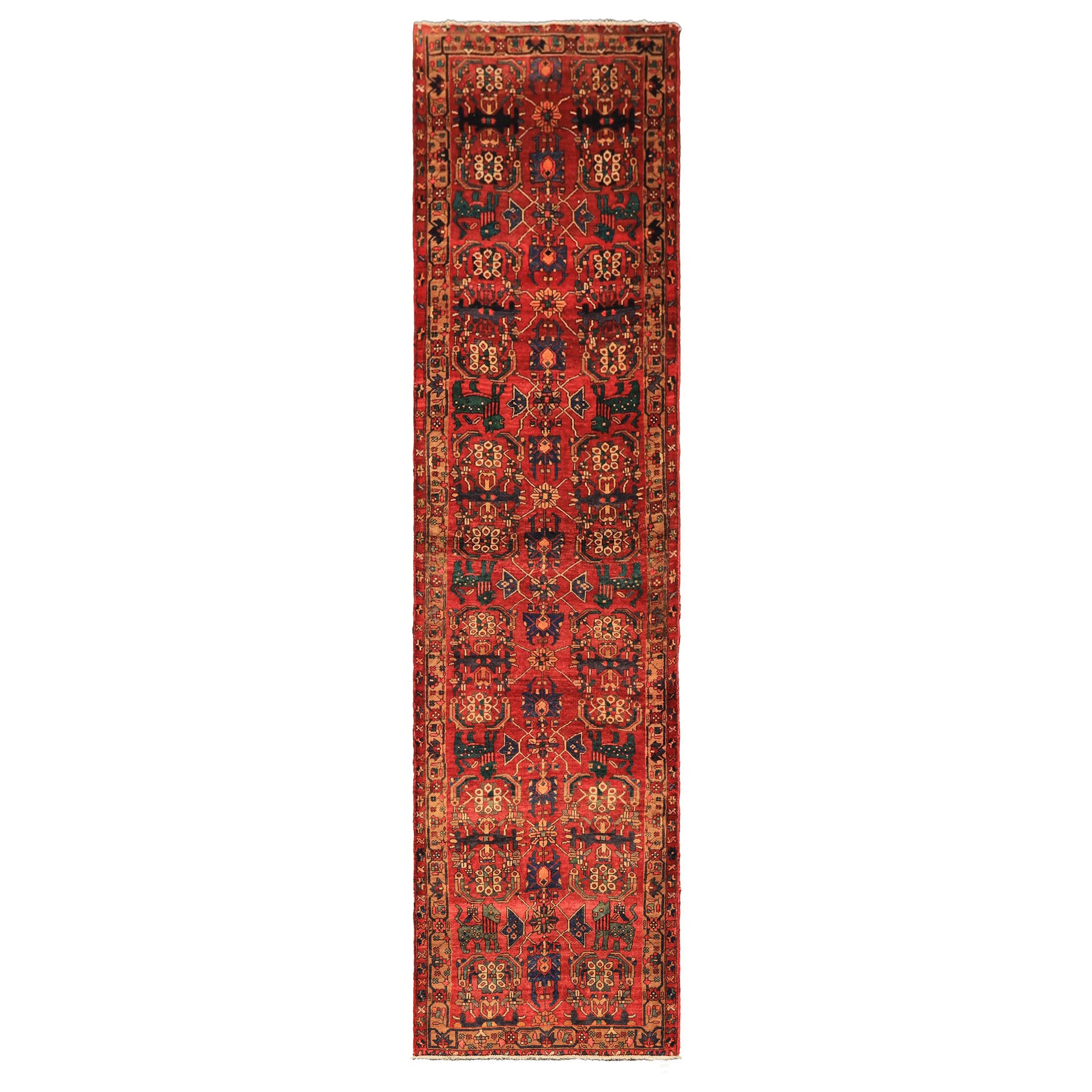 Runner Rust, Tan, Turquoise Color Hand Knotted Bakhtiari Wool Traditional Oriental Rug
