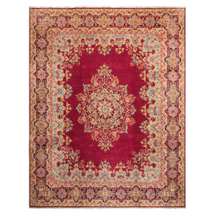 9x12 Fuschia, Aqua, Navy Color Hand Knotted Kerman Wool Traditional Oriental Rug