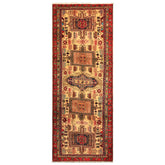 Runner Light Gold, Coral, Navy Color Hand Knotted Kurdish Hamadan Wool Traditional Oriental Rug