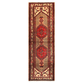 Runner Rusty Red, Tan, Ivory Color Hand Knotted Kurdish Hamadan Wool Traditional Oriental Rug