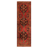 Runner Rust, Gold, Charcoal Color Hand Knotted Kurdish Hamadan Wool Traditional Oriental Rug