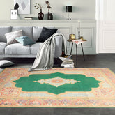 9x12 Green, Ivory, Rose Color Hand Knotted Kerman Wool Traditioal Oriental Rug
