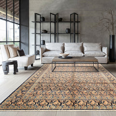 6x9 Navy, Ivory, Blue Color Hand Knotted Khorassan Wool Traditional Oriental Rug