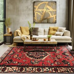 6x9 Red, Ivory, Green Color Hand Knotted Bakhtiari Wool Oriental Rug