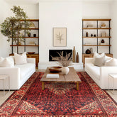 7x11 Midnight Blue, Ivory, Red Color Hand Knotted Hamadan Wool Traditional Oriental Rug