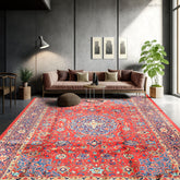 8x11 Red, Navy, Ivory Color Hand Knotted Sarouk Wool Traditional Oriental Rug