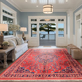7x10 Red, Navy, Pink Color Hand Knotted Lilihan Wool Traditional Oriental Rug