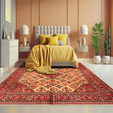 7x10 Light Gold, Ivory, Red Color Hand Knotted Meimeh Wool Traditional Oriental Rug