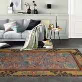 5x8 Lavender, Gold, Black Color Hand Tufted Donegal Wool Traditional Oriental Rug